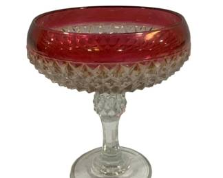 5924 - Red/Clear Glass Compote - 7.5 x 6.5