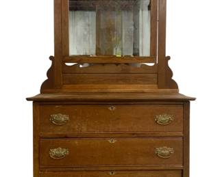 6262 - Antique Oak 3 Drawer Dresser w/ Mirror (Description): 72 x 40 x 19