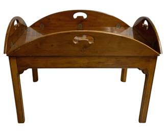 7558 - Mahogany Butler's Coffee Table - 21 x 48 x 36 (Description): Hinged Sides and Brass Hardware.