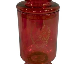 5941 - Red Glass Jar w/ Lid - 7" Tall