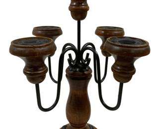 1325 - Homco Turned Wood/Metal 5 Arm Candleabra (Description): 14.5 x 9