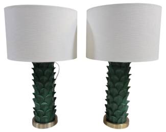 314 - Pair of Elk Home "Beckwith" Lamps - as is (Description): 27" h x 15" wide shade - cracks in both bases  pictured As is electric/electronic/mechanical item. No  guarantee all components, untested.