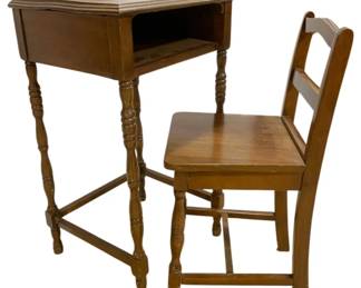 6130 - Wood Telephone Table w/ Chair (Description): Table - 17 x 16 x 32 Chair - 13 x 12.5 x 29