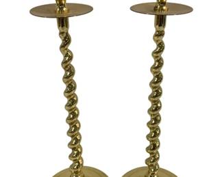 1010 - Pair Brass Candleholders - 10.5" Tall