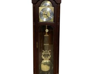 6138 - Ridgeway Grandfather Clock - 13 x 22 x 8 (Description): Sun & Moon Dial w/ Ships. NO KEY. Used as is  electric/electronic/mechanical item. No  guarantee all components, untested.