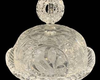 5791 - Hofbauer "The Byrdes" Crystal Cheese Dish (Description): 7 x 6