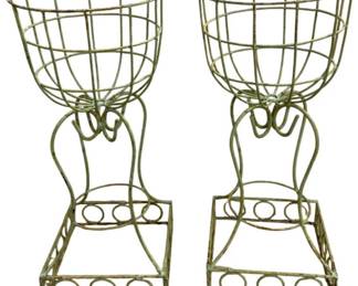 1392 - Pair of Green Metal Planters - 32 x 14