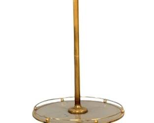 14 - Vintage Hollywood Regency Floor Table Lamp (Description): brass, glass & silk shade, 59 x 17, Used as  is electric/electronic/mechanical item. No  guarantee all components, untested.