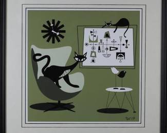 9068 - Cat Lamps II print by Egor Shashikhin (Description): 21 X 21