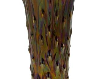 660 - Northwood Carnival Glass Tree Trunk Vase (Description): Northwood carnival glass vase in the Tree  Trunk pattern. Measures 9.5 inches tall.