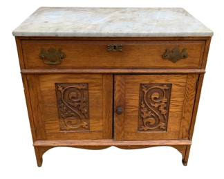 4962 - Victorian Carved Marble Top Washstand (Description): 28 x 30 x 17