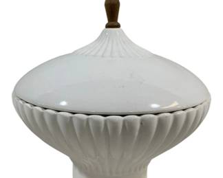 1369 - Whittier Pottery Covered Bowl w/ Wood Finial (Description): 8 x 8