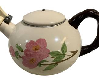 6920 - Franciscan Desert Rose Metal Tea Kettle (Description): With Whistle on spout - missing pull on lid