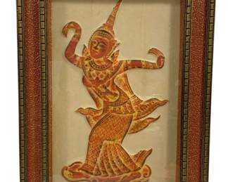 4311 - Vintage Framed Thai Temple Rubbing Artwork (Description): Raised Artwork Under Glass. 24 x 17