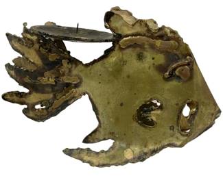 1347 - Brutalist Brass Fish Candle Holder (Description): 10 x 5.5 x 4.5