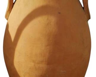 575 - Large Terracotta Two-Handled Pot 32" (Description): A large terracotta pot featuring two handles  positioned at the upper portion of the  vessel. The pot has a classic amphora-style  shape with a narrow neck and rounded body.  Measures 32 inches in height.
