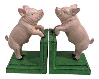 6356 - Pair Cast Iron Pig Bookends - 4 x 6 x 3