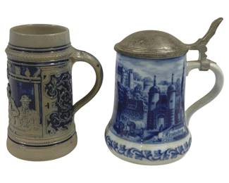 5609 - 2 German Beer Mugs - 6.25", 7" Tall