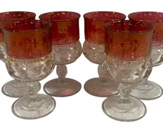 5930 - 6 Red/Clear Goblets - 5.75" Tall