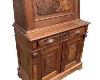 4960 - Victorian Walnut Fall Front Secretary (Description): 48 x 35 x 19, two piece w/ key.