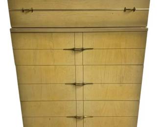 6254 - Vintage Bassett Mid-Century China Cabinet (Description): 2 Piece Cabinet, Wood Repeling on side - 77 x  50 x 17