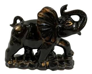 1354 - Mid Century Elephant Glazed Ceramic Figure (Description): w/ Gold Accents - 8 x 7 x 3