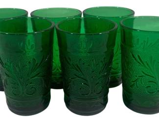5901 - 6 Anchor Hocking Green Sandwich Glasses (Description): 3.5" Tall