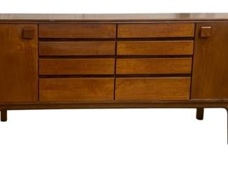 6246 - Danish Mid-Century Credenza (Description): 31 x 78 x 19, 6 middle drawers flanked by  drop down door on right and door with  interior shelf on left
