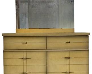 6256 - Vintage MCM 6 Drawer Dresser w/ Mirror (Description): 61 x 50 x 18