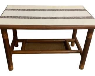 6224 - Mid-Century Rattan with Tile Top Coffee Table (Description): 18 x 31 x 18