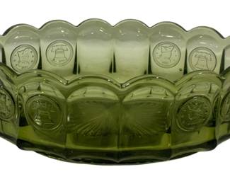 5897 - Fostoria Green Coin Glass Bowl - 9 x 5 x 3.25
