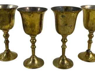 329 - 6 Brass Cordial Goblets - 4" Tall