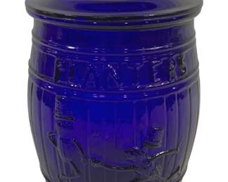 6341 - Planters Peanuts Blue Glass Store Jar - 13 x 8