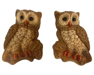 330 - 2 Mid Century Foam Owls Wall Decor - 7 x 5