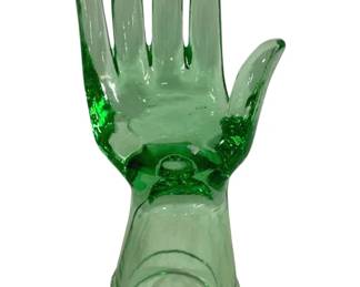 6343 - Green Glass Hand Statue - 7.5" Tall