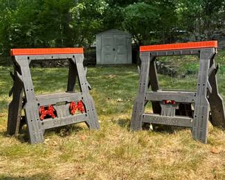 (2pc) PAIR OF PLASTIC FOLDING SAWHORSES WITH INTEGRATED RULERS