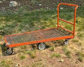 ORANGE INDUSTRIAL METAL FLATBED UTILITY CART