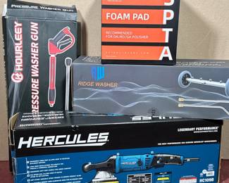 (4pc) HERCULES DUAL ACTION POLISHER AND ASSORTED AUTO DETAILING TOOLS