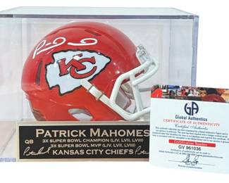 Autographed PATRICK MAHOMES Kansas City Chiefs Mini Helmet w/ COA