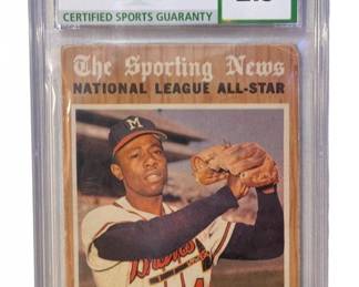 1962 TOPPS HANK AARON #394 Baseball Card, CSG 2. 5 Good+ Graded