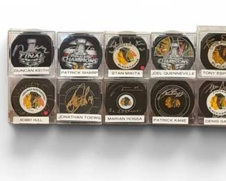 Collection CHICAGO BLACKHAWKS Autographed Hockey Pucks, Helmet w/ COAs