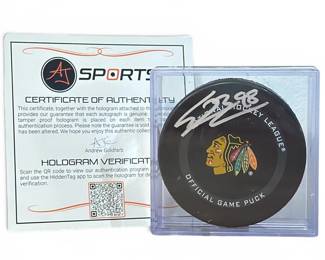 Autographed CONNOR BEDARD Chicago Blackhawks Hockey Puck w/ COA