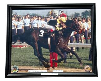 1977 Autographed Photograph of Triple Crown Winner, SEATTLE SLEW & Jockey JEAN CRUGUET