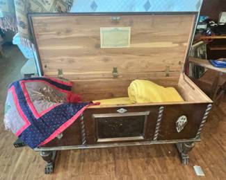AMAZING OLD "ED ROSS" FOOTED CEDAR CHEST!