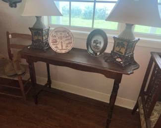 ANTIQUE SOFA TABLE & A PAIR OF FABULOUS ASIAN LAMPS!