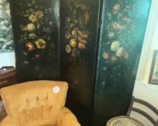 UNIQUE OLD 3-PANEL SCREEN - HAND PAINTED CANVAS!
