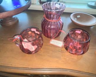 HANDBLOWN CRANBERRY GLASS SET