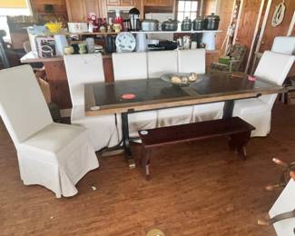 UNIQUE CUSTOM-MADE DINING TABLE & 6 SLIPCOVER PARSON'S CHAIRS!
