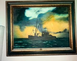 VINTAGE NAUTICAL PAINTING BY CAROL JOHNSON
