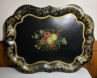 298 largehandpaintedtolewaretraywithfl